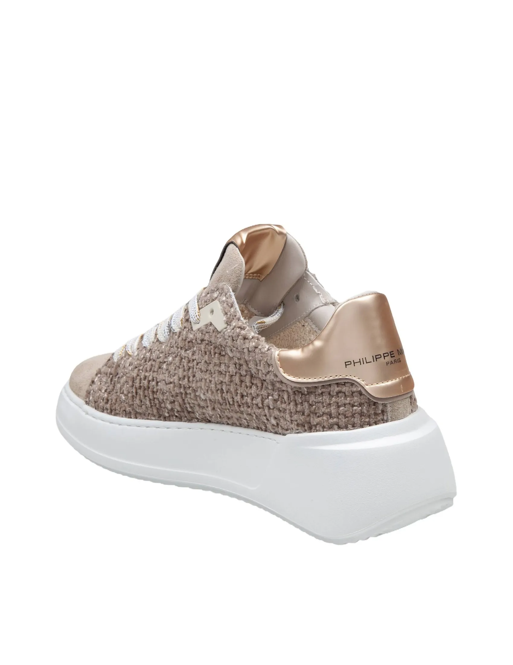 PHILIPPE MODEL TRES TEMPLE LOW SNEAKERS IN SUEDE AND CHENILLE COLOR TAUPE