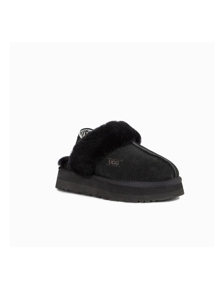 Platform Elastic Back Strap Slipper in Black