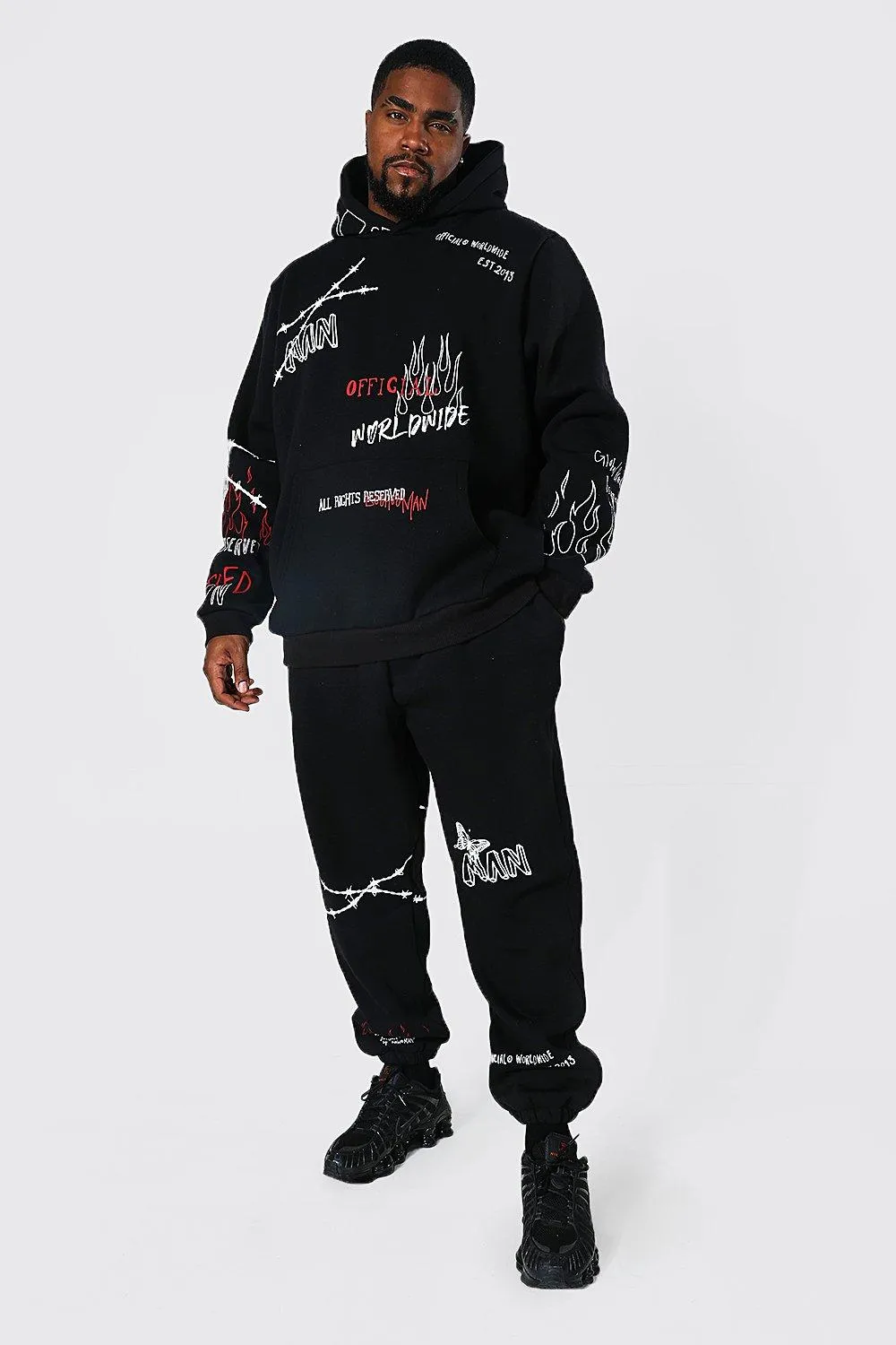 Plus M Graffiti Print Hooded Tracksuit | boohooMAN UK