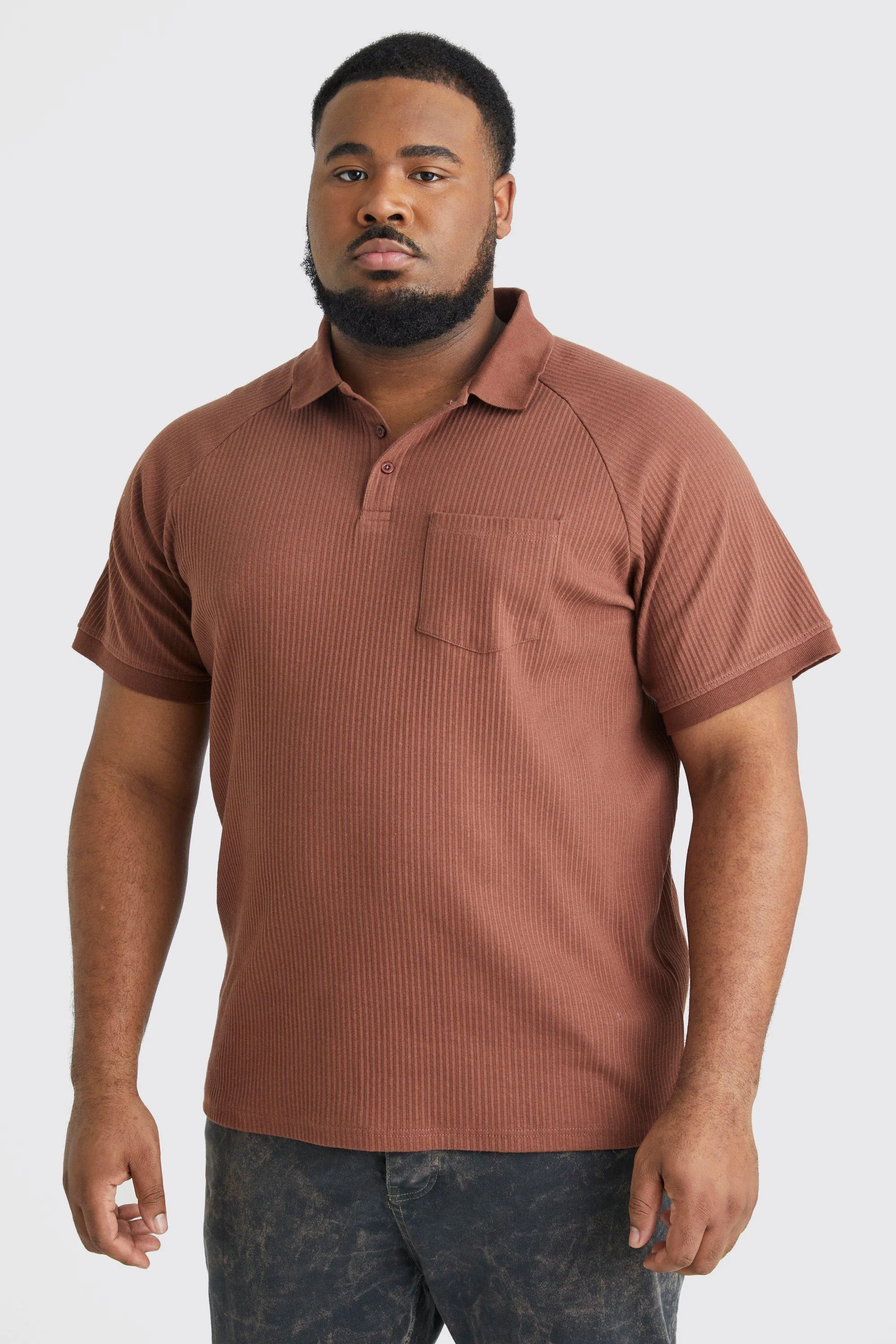 Plus Rib Jersey Knit Pocket Polo