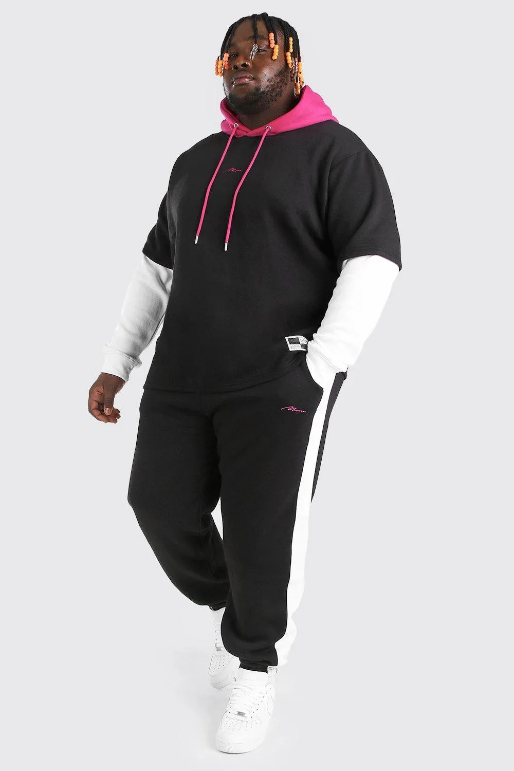 Plus Size MAN Contrast Hooded Tracksuit | boohooMAN UK