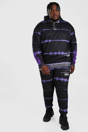 Plus Size Tie Dye Flame Print Tracksuit | boohooMAN UK