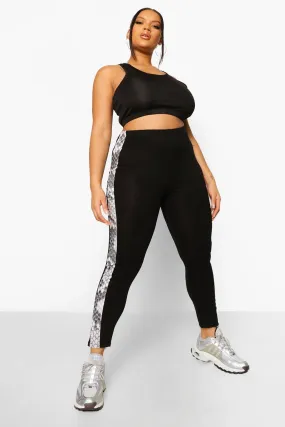 Plus Snake Print Side Stripe Leggings