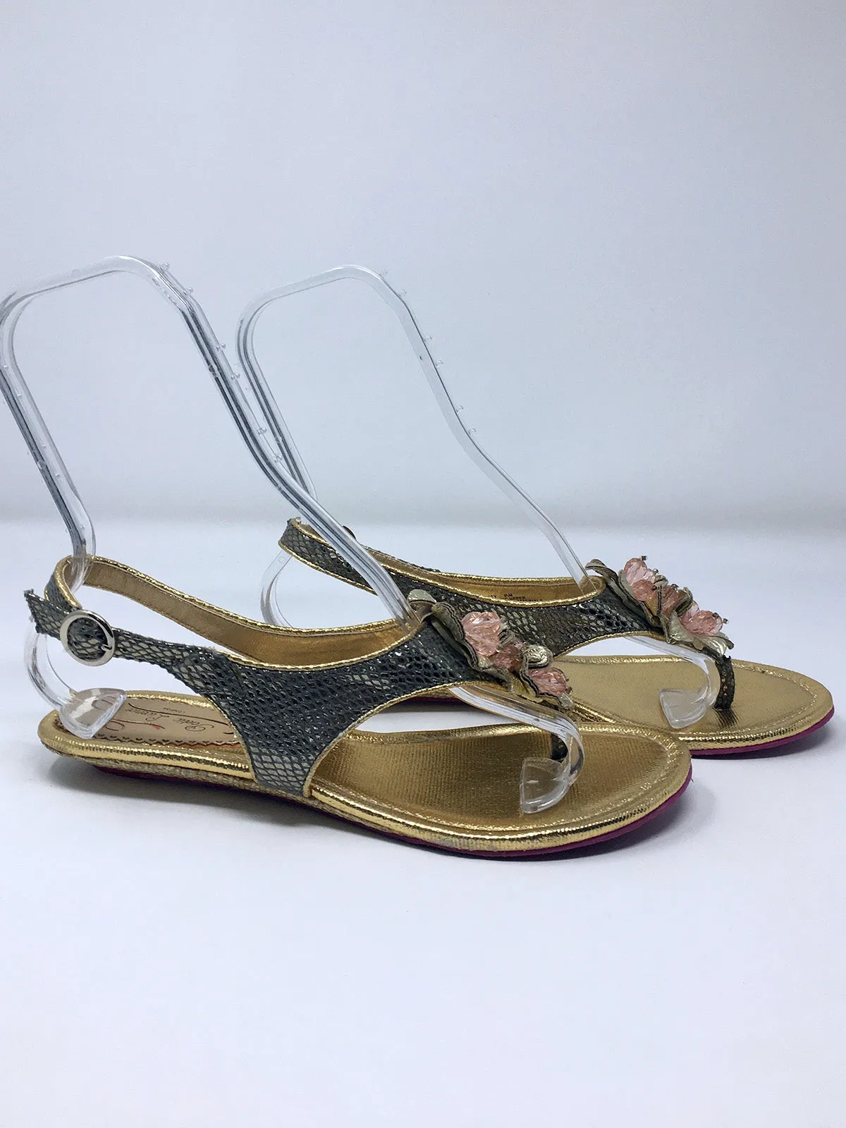 Poetic License Size 9.5 Gold & Pink Snake Print Sandals