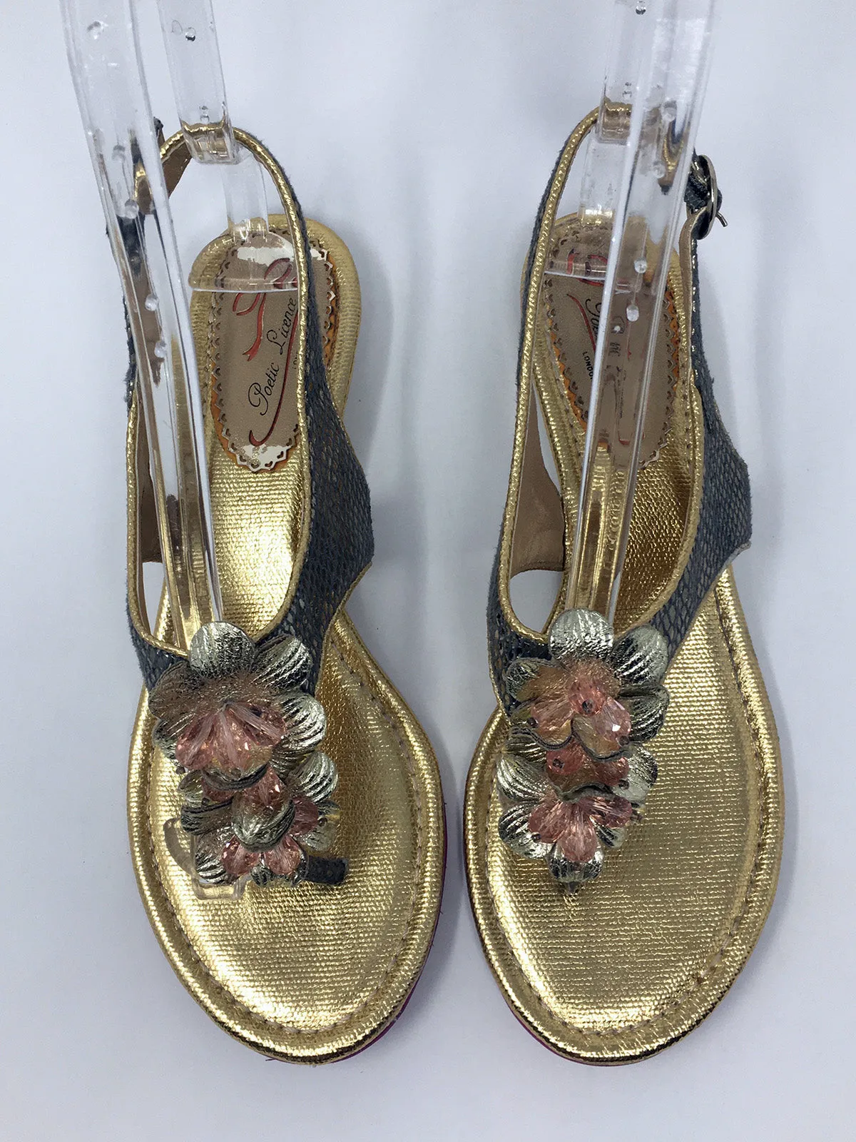 Poetic License Size 9.5 Gold & Pink Snake Print Sandals