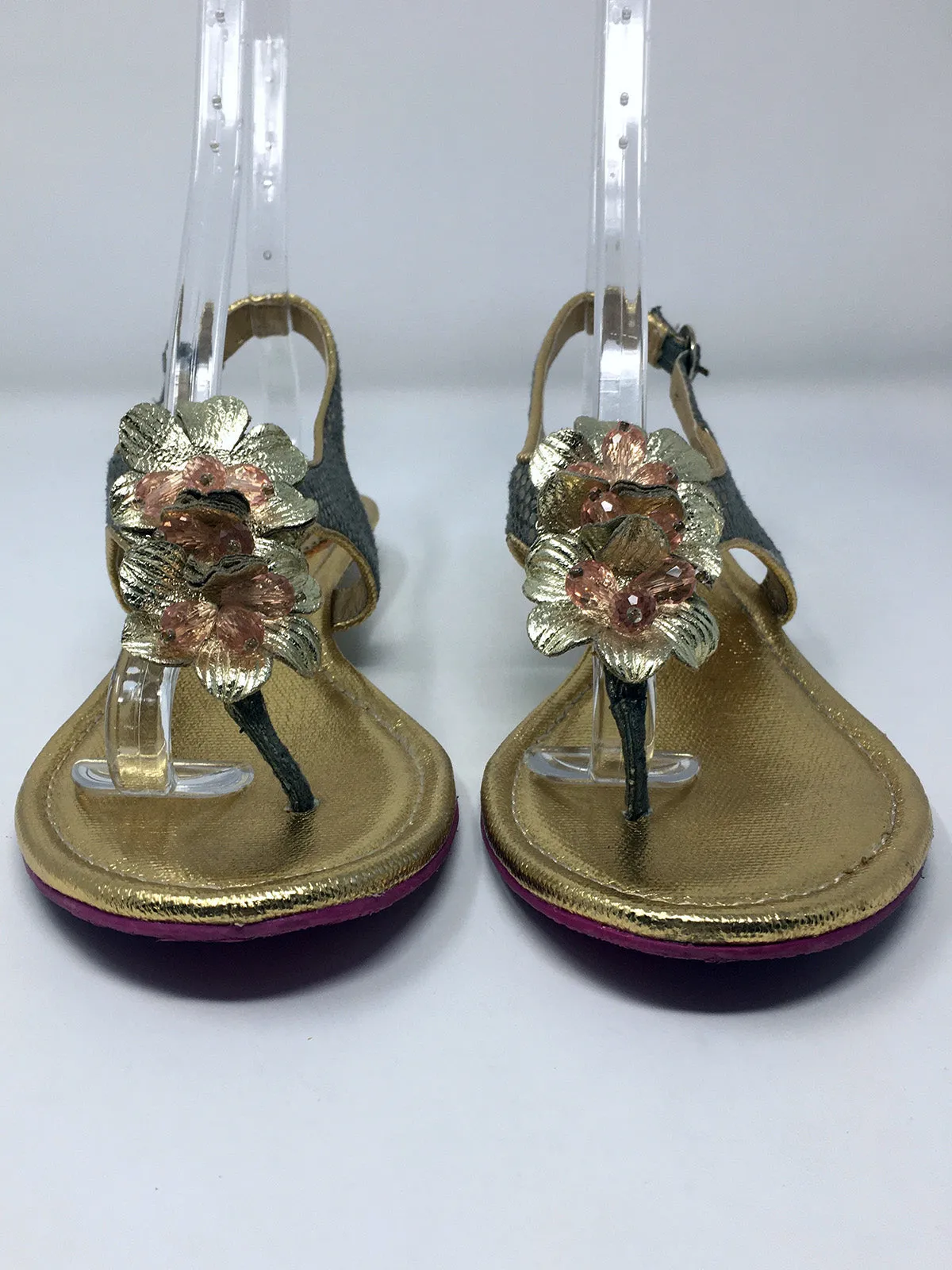 Poetic License Size 9.5 Gold & Pink Snake Print Sandals