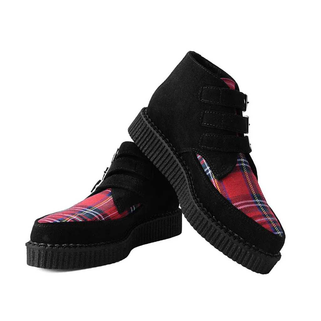 Pointed Creeper 3-Buckle Boot Black Suede & Tartan