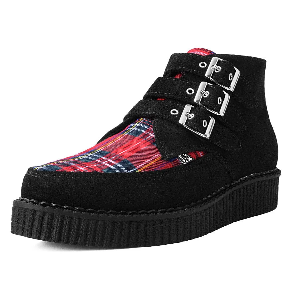 Pointed Creeper 3-Buckle Boot Black Suede & Tartan