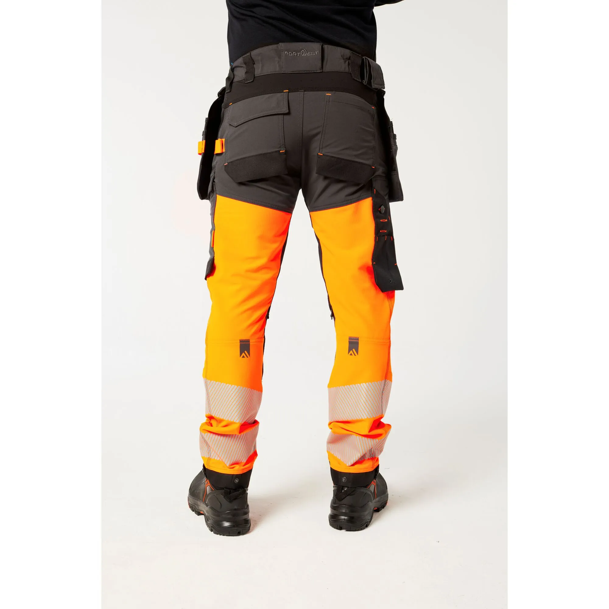 Portwest EV4 EV442 Hi Vis Stretch Class 1 Work Trousers with Holster Pockets Orange 34w Reg