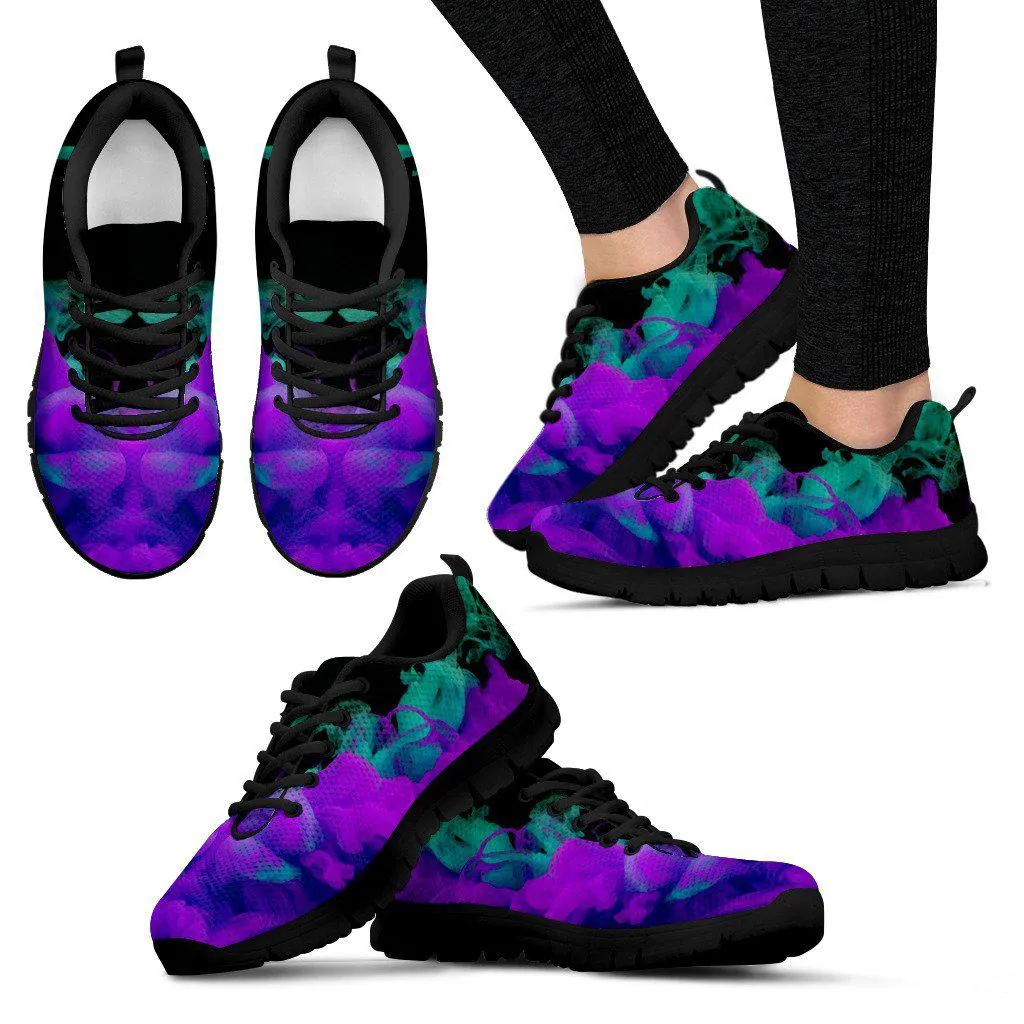 Purple Green Smoke Black Border Women's Sneakers