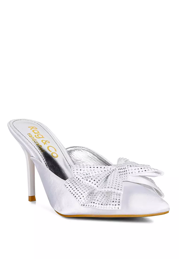 Rag & CO. White Diamante Bow Slip On Sandals