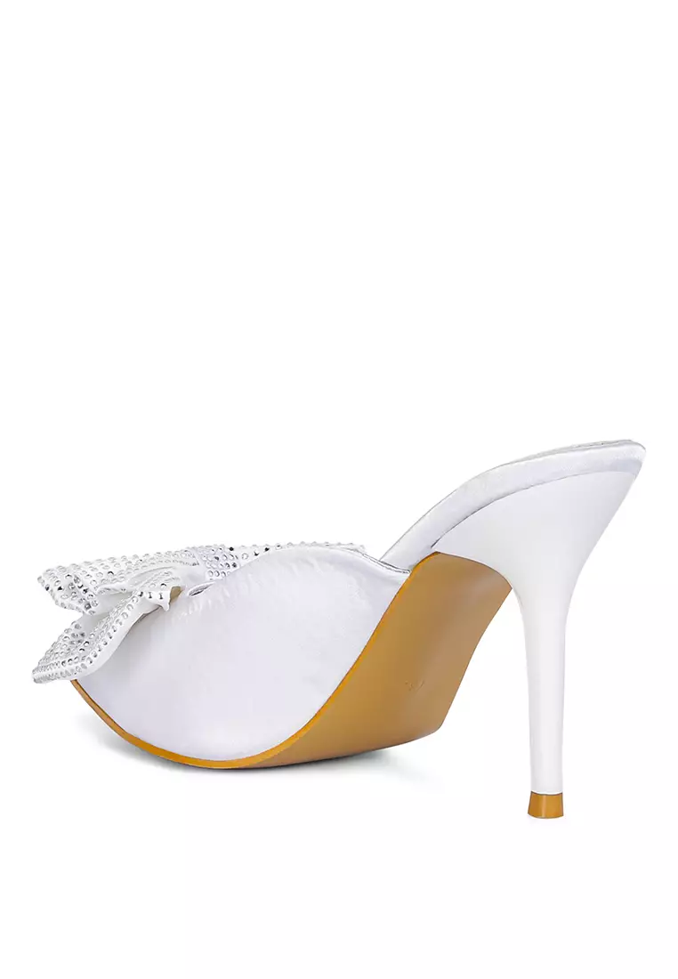 Rag & CO. White Diamante Bow Slip On Sandals