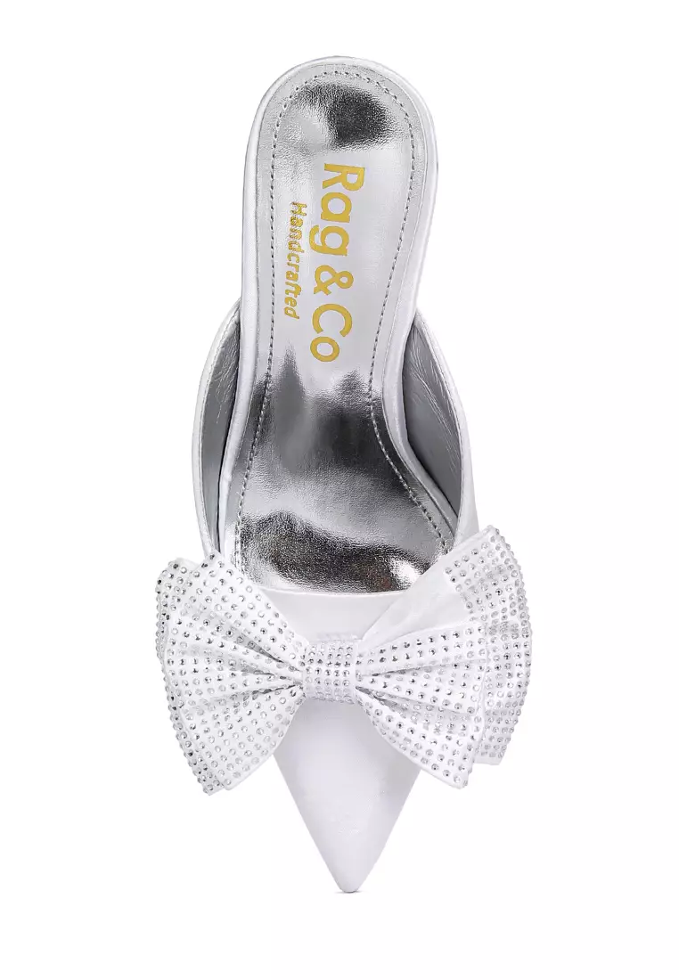 Rag & CO. White Diamante Bow Slip On Sandals