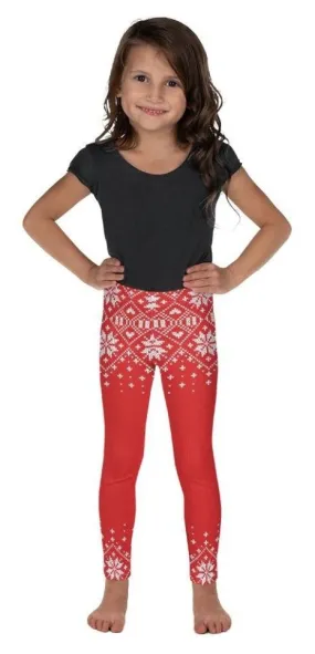 Red Knitted Print Christmas Kid's Leggings