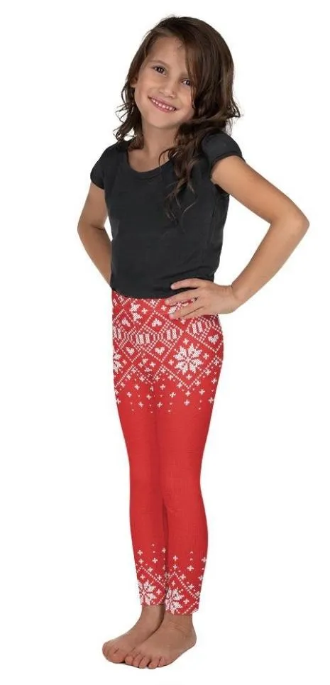 Red Knitted Print Christmas Kid's Leggings