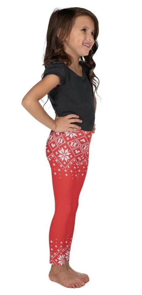 Red Knitted Print Christmas Kid's Leggings