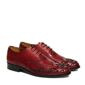 Red Leather Formal Lace-Up Shoes  Black Zardosi Wingtip Toe by Brune & Bareskin