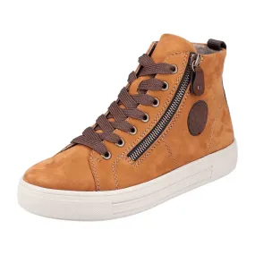 Remonte Brown High-Top Sneakers for Women with Removable Insole and Zip Closure