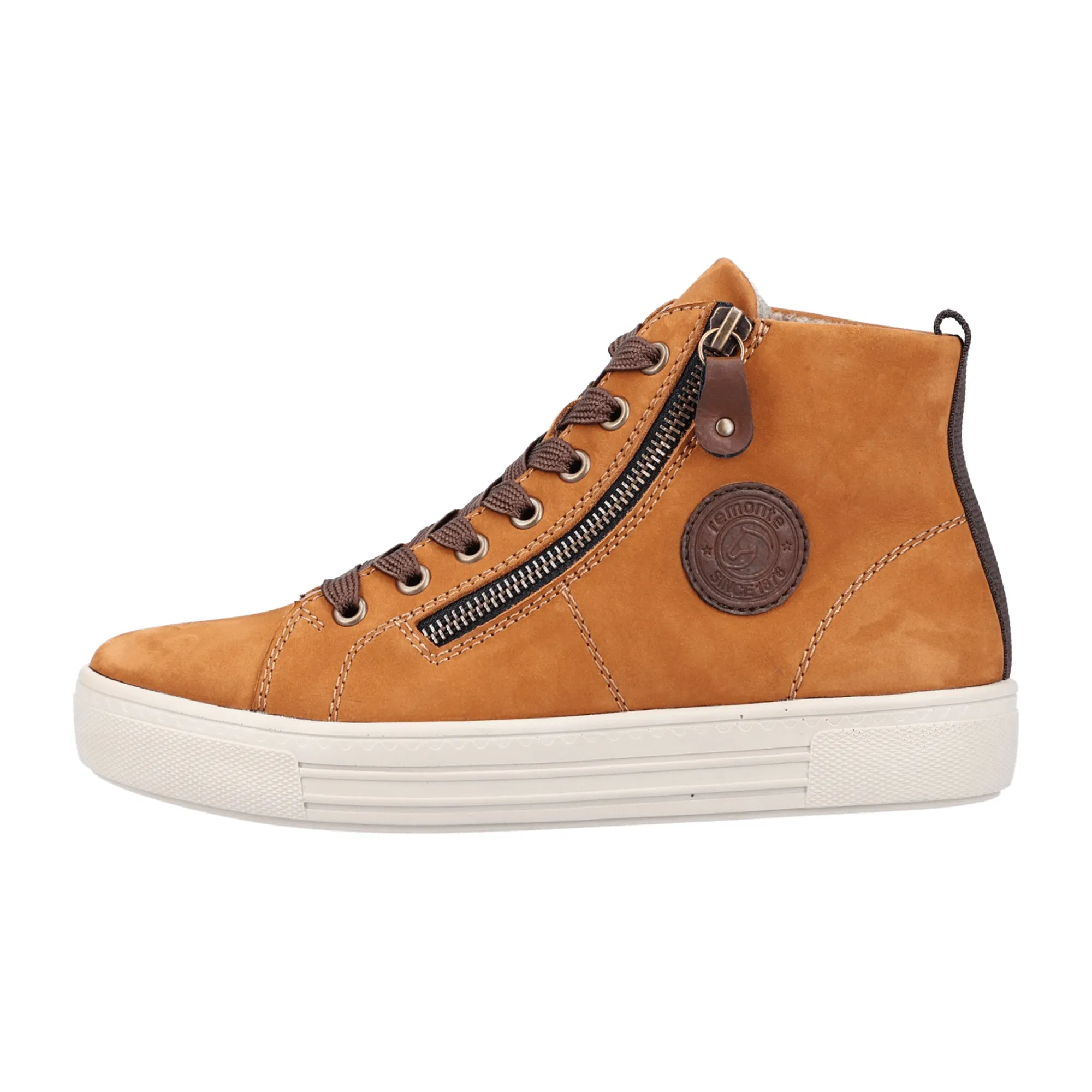 Remonte Brown High-Top Sneakers for Women with Removable Insole and Zip Closure