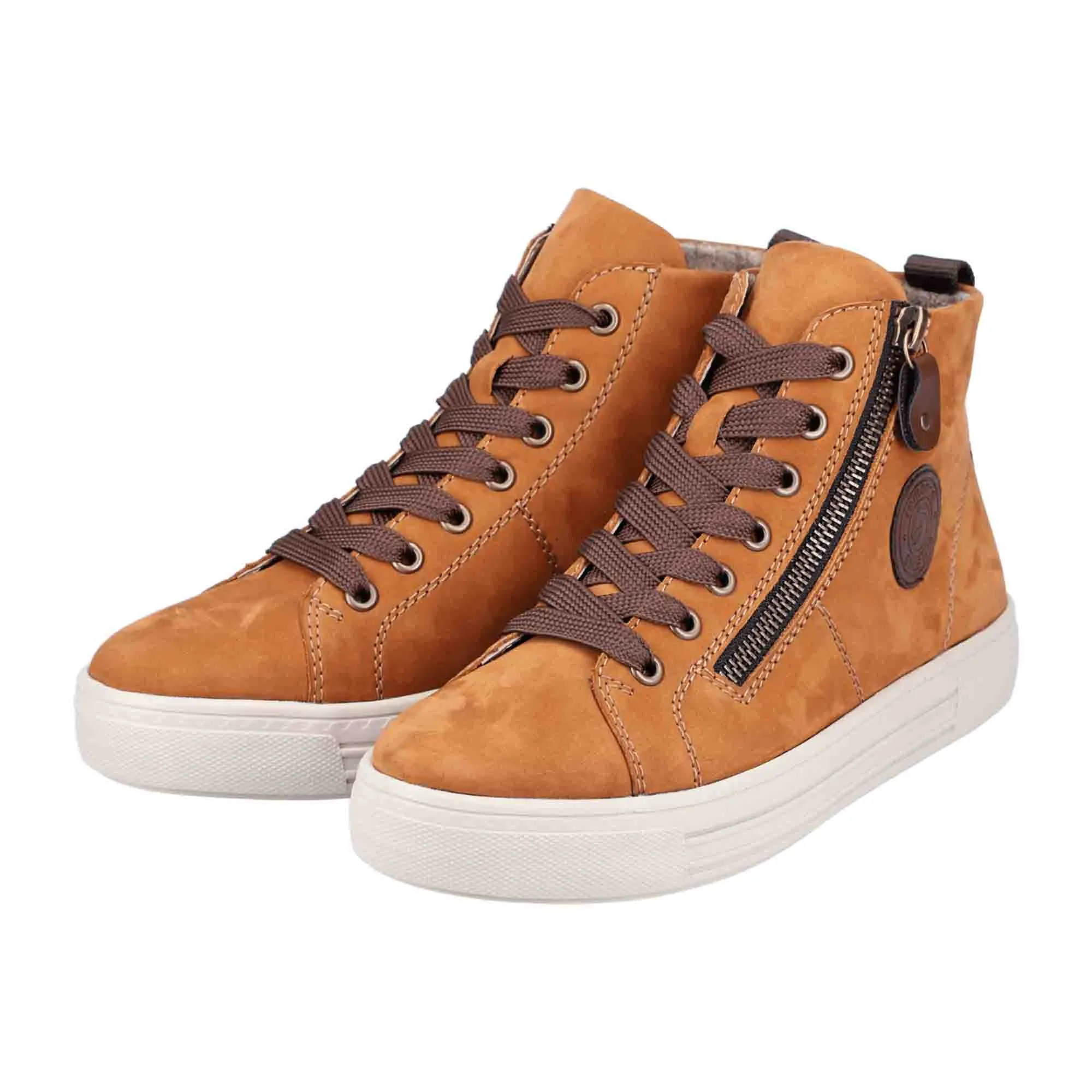 Remonte Brown High-Top Sneakers for Women with Removable Insole and Zip Closure