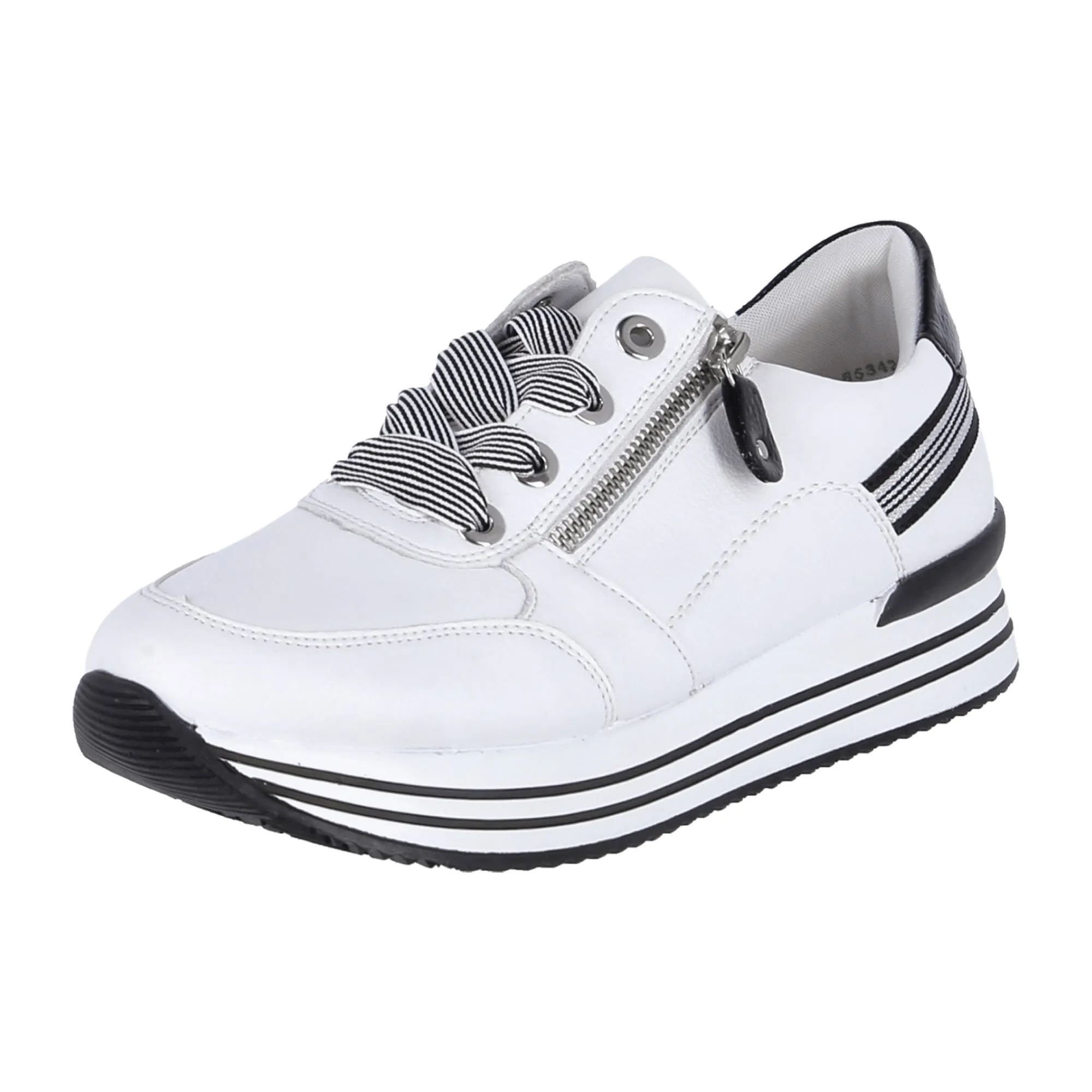 Remonte D1312 Women's White Leather Sneakers with Lace and Zip Closure