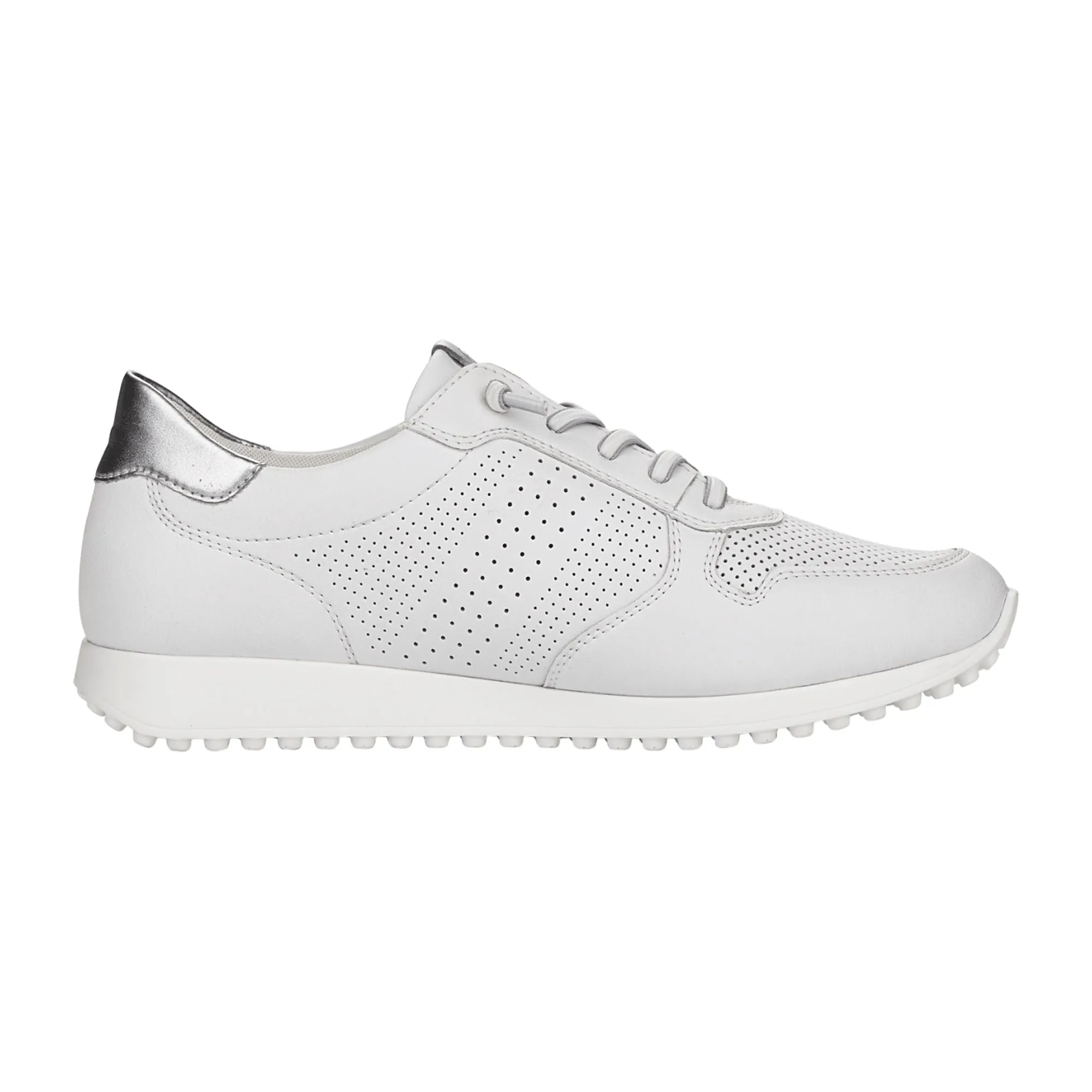 Remonte D3100 Women's White Leather Sneakers with Laces and Elastic Band