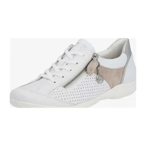 Remonte R3411 Women's White Leather Sneakers with Zipper and Laces