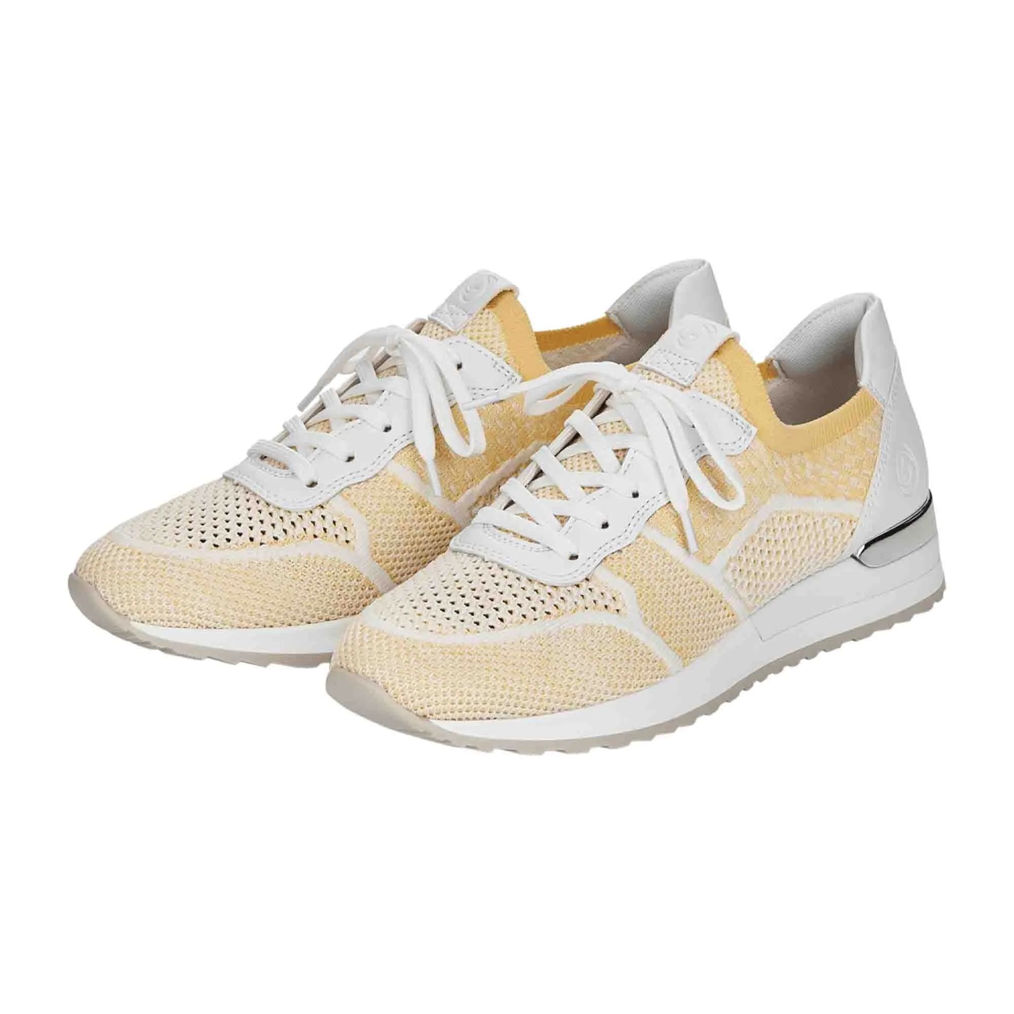 Remonte Women's Yellow Low Sneakers with Laces and Flat Soles