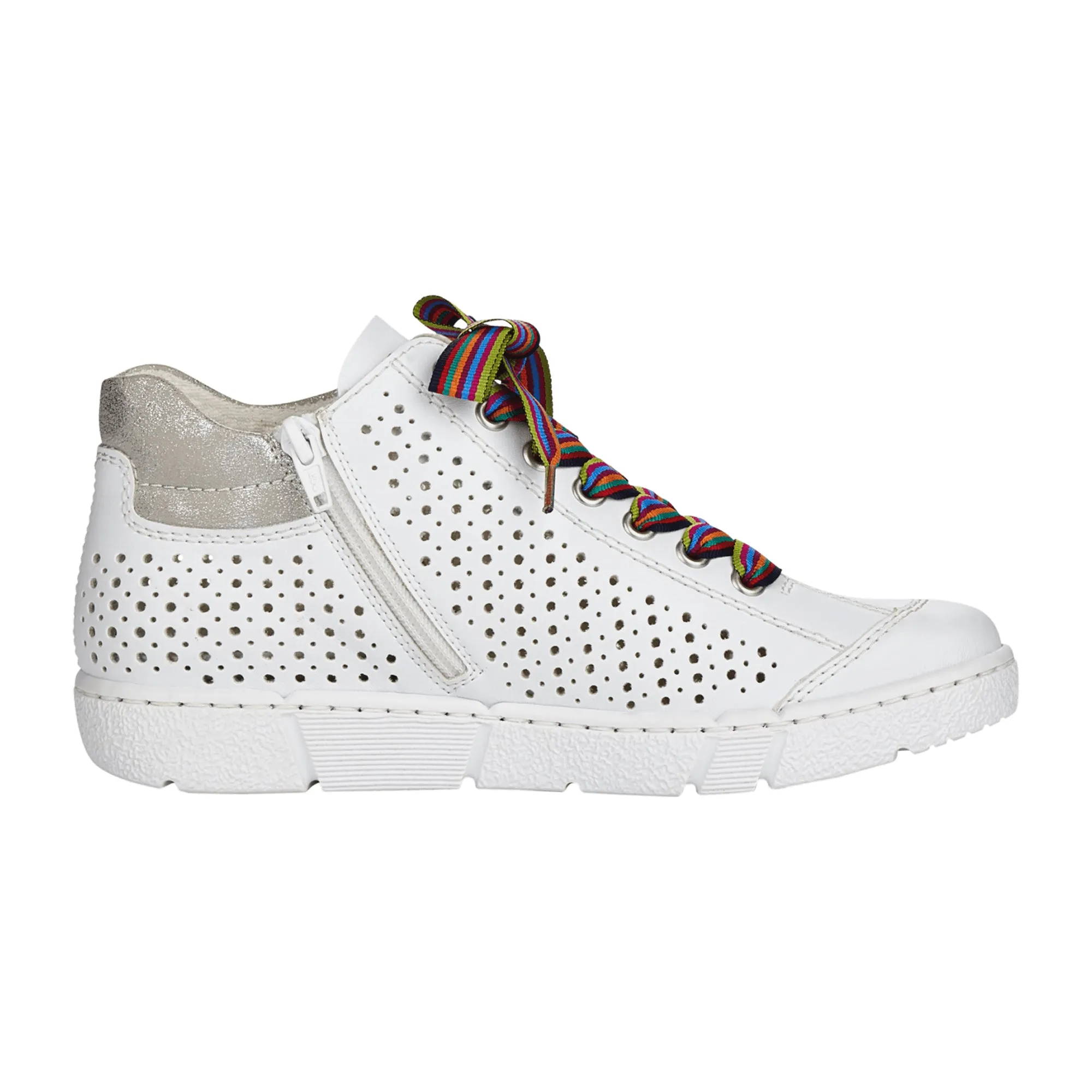 Rieker Women's White Perforated Sneakers with Lace-Up Closure