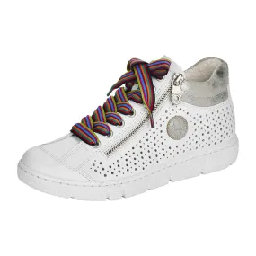 Rieker Women's White Perforated Sneakers with Lace-Up Closure