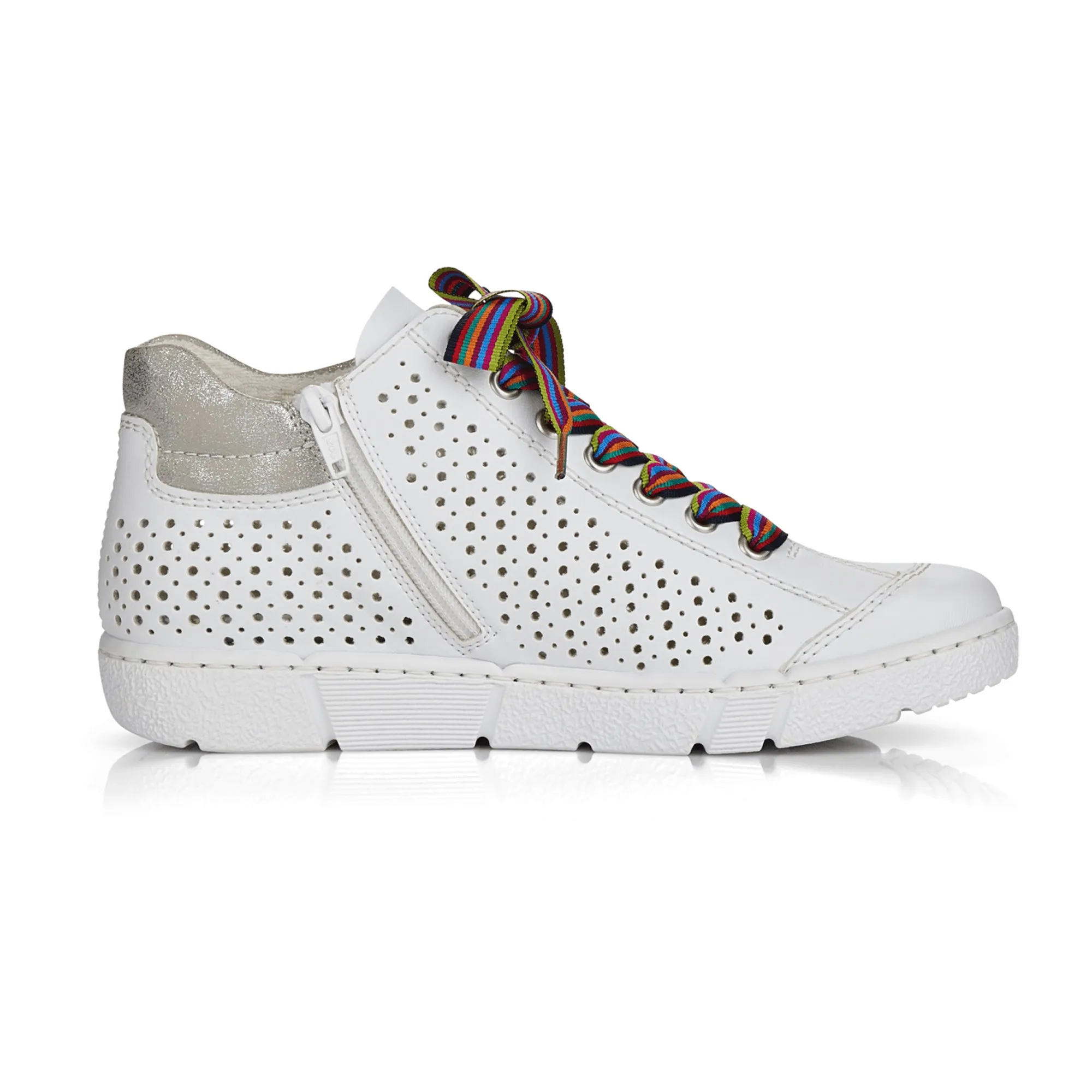 Rieker Women's White Perforated Sneakers with Lace-Up Closure