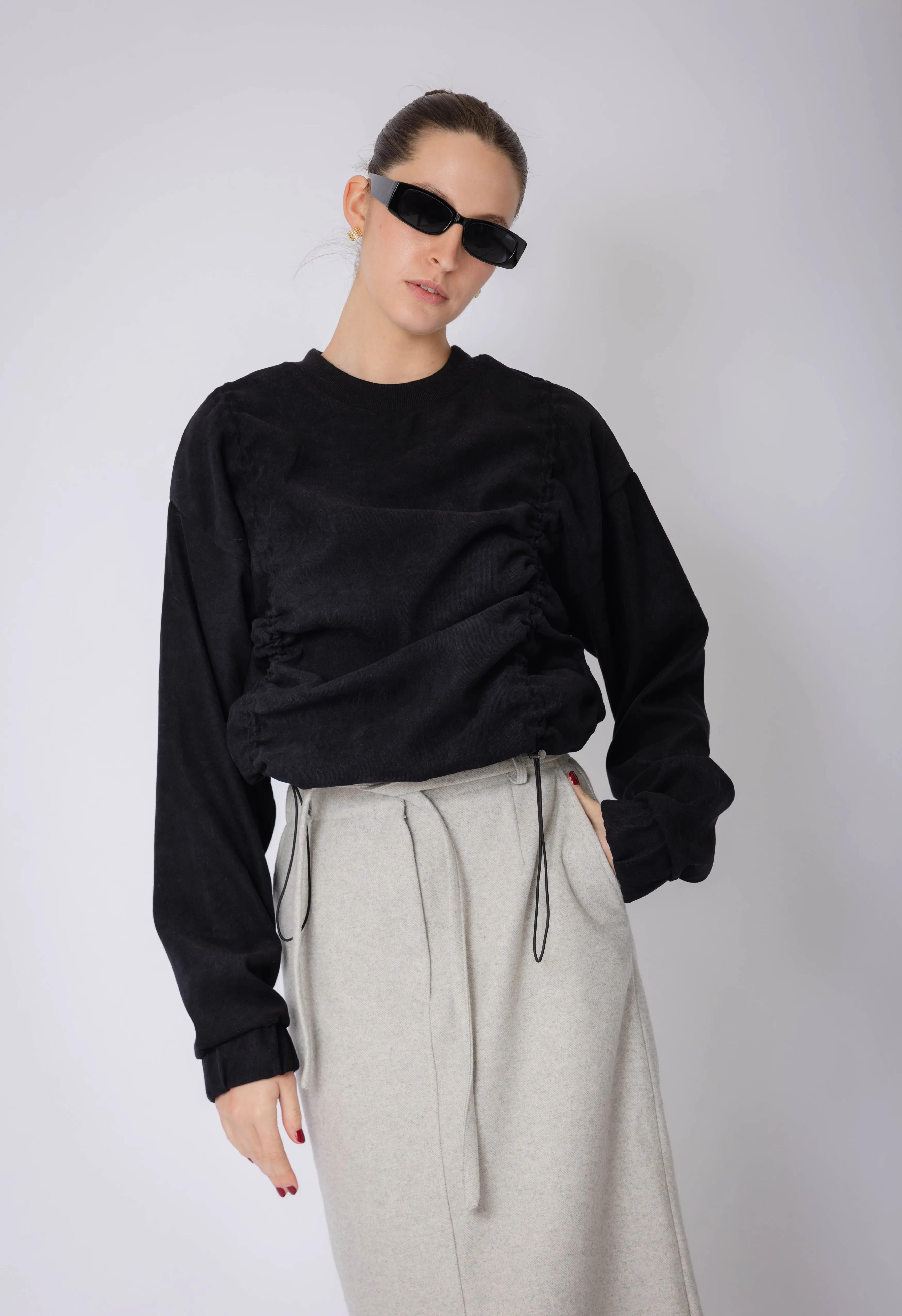 Ruched Pullover In Black