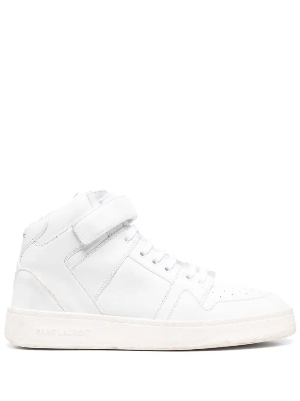 SAINT LAURENT Optical White Leather Sneakers with Gold-Tone Logo Lettering for Men