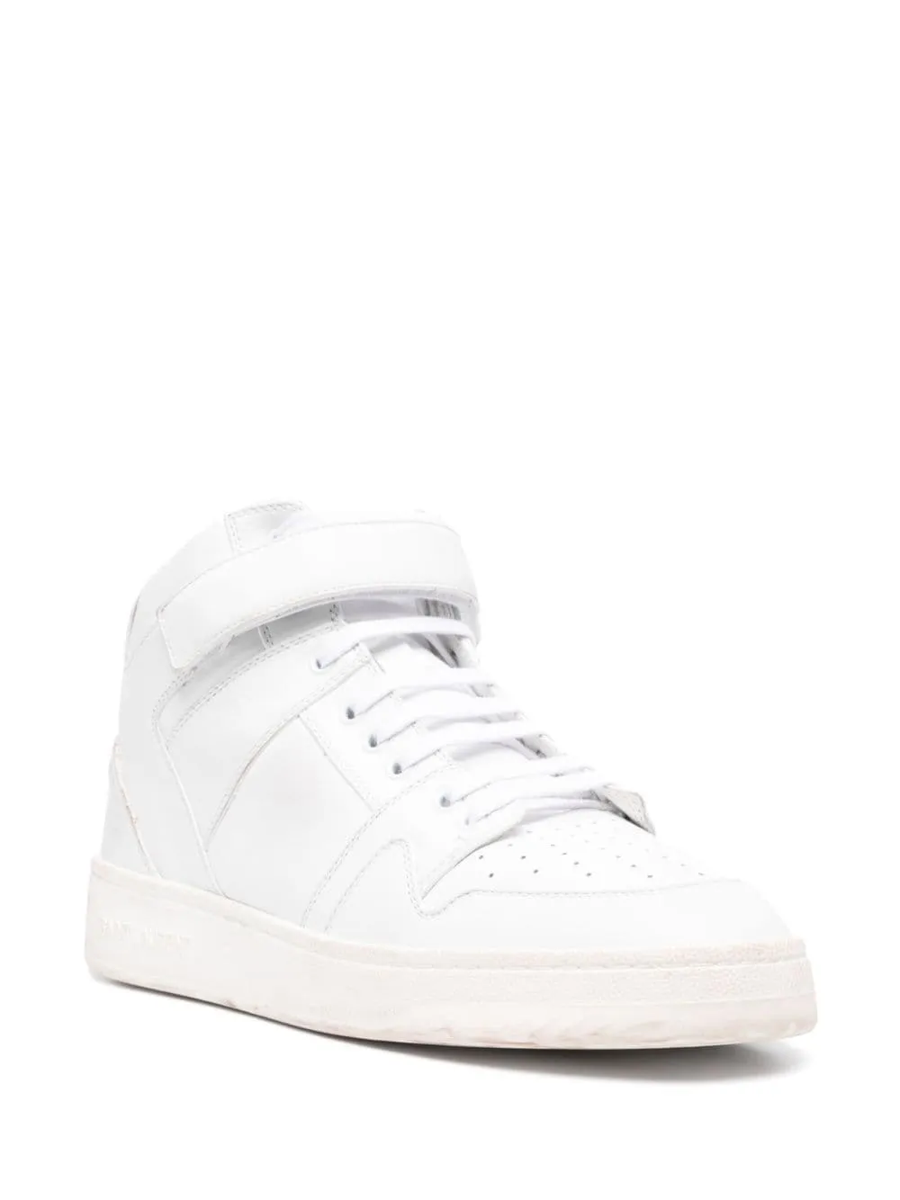 SAINT LAURENT Optical White Leather Sneakers with Gold-Tone Logo Lettering for Men