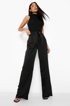 Satin Drawstring Wide Leg Luxe Joggers