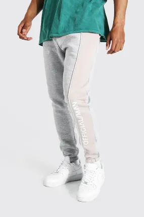 Slim Fit Official Man Colour Block Joggers | boohooMAN UK