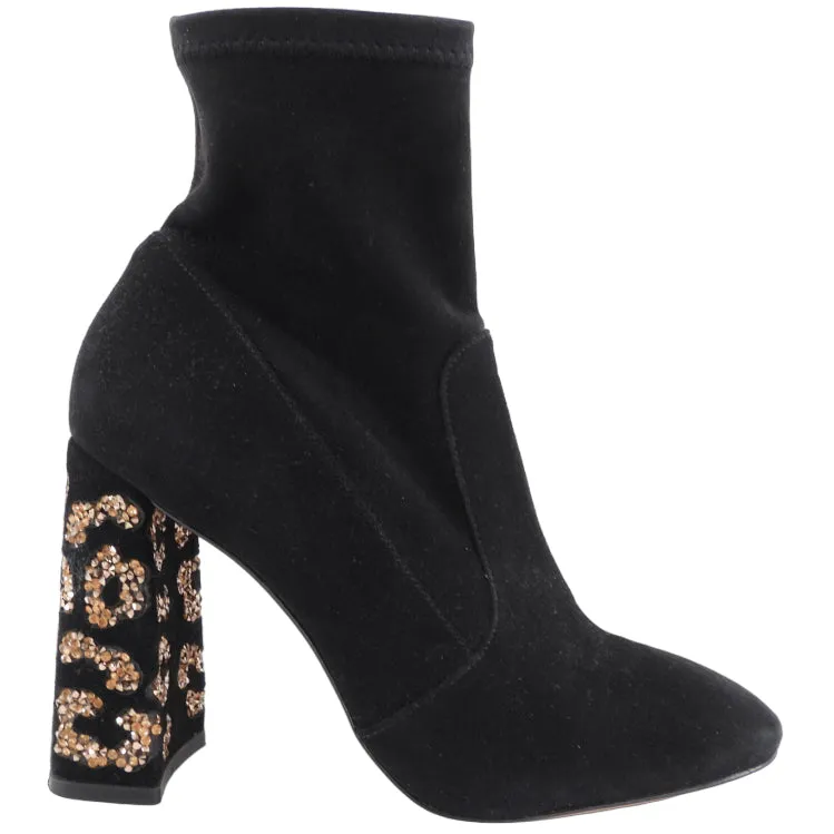 Sophia Webster Black Suede Glitter Heel Ankle Boot - 37.5