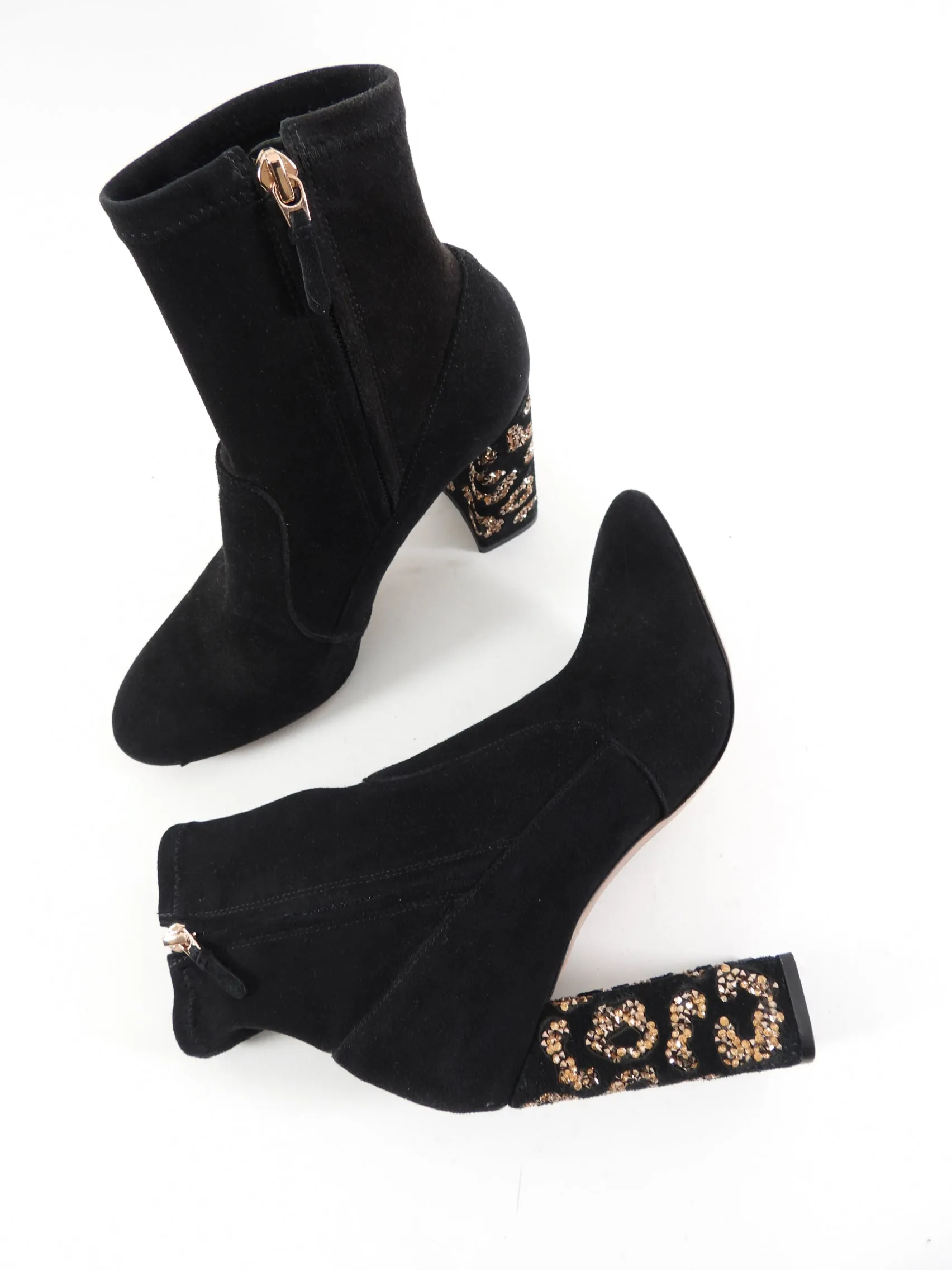 Sophia Webster Black Suede Glitter Heel Ankle Boot - 37.5