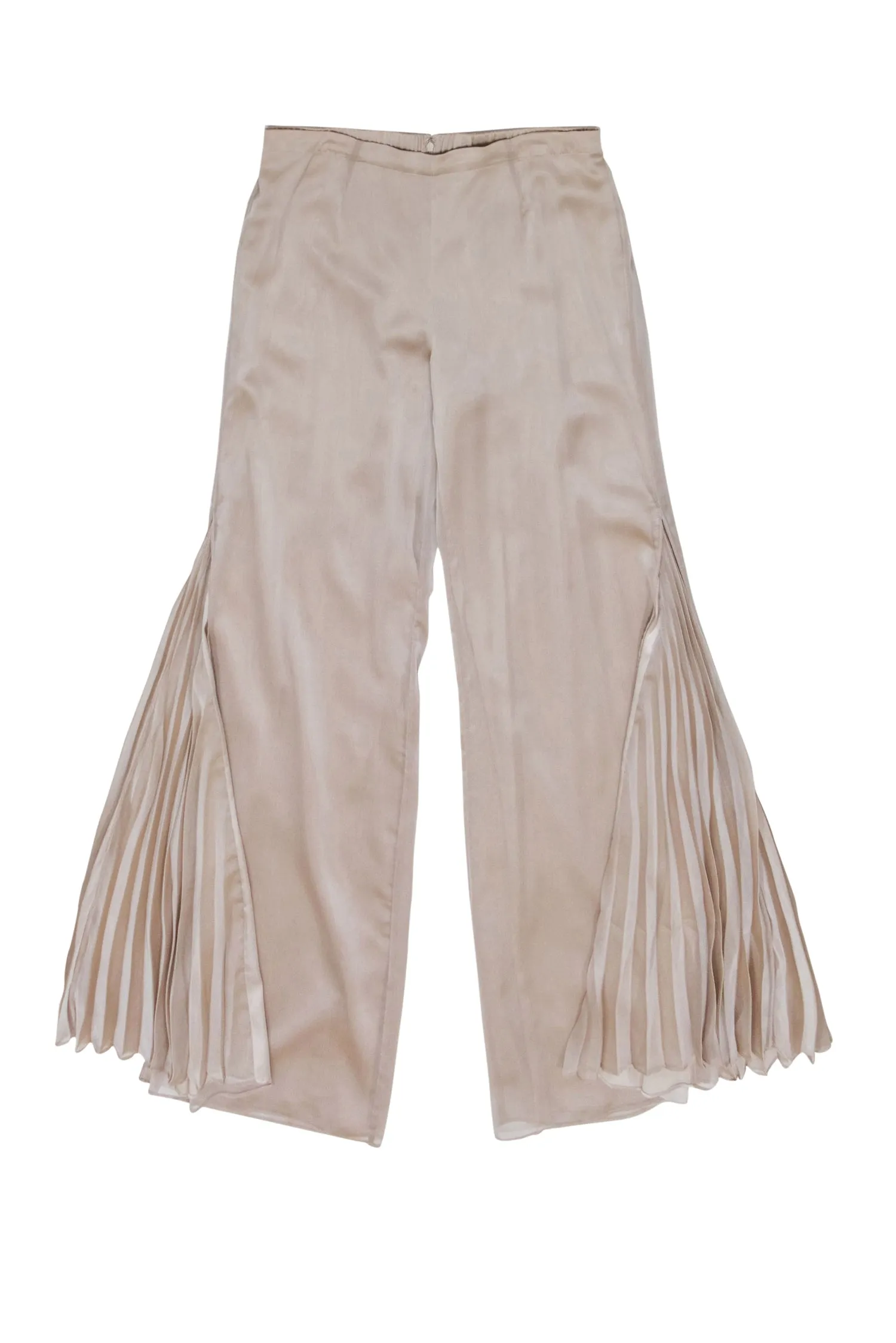 St. John - Tan Wide-Leg Trousers w/ Side Pleated Flare Sz 10