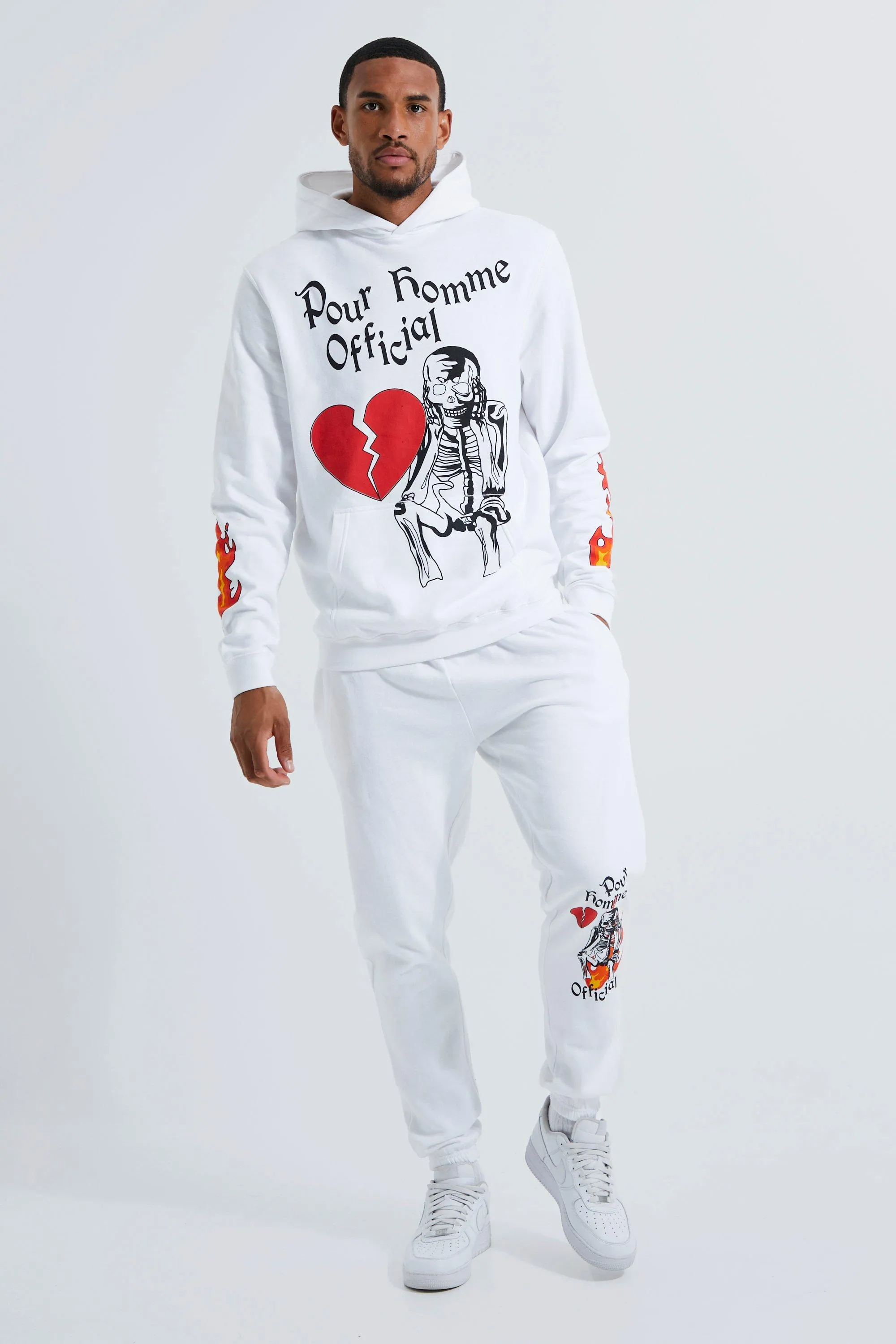 Tall Flame Skeleton Graphic Hooded Tracksuit | boohooMAN UK