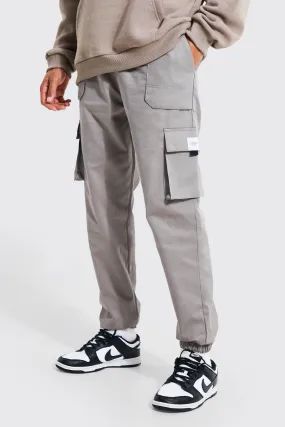 Tall Twill Belt Front Cargo Joggers With Tab | boohooMAN UK