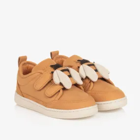 Tan Brown Leather Bee Velcro Trainers