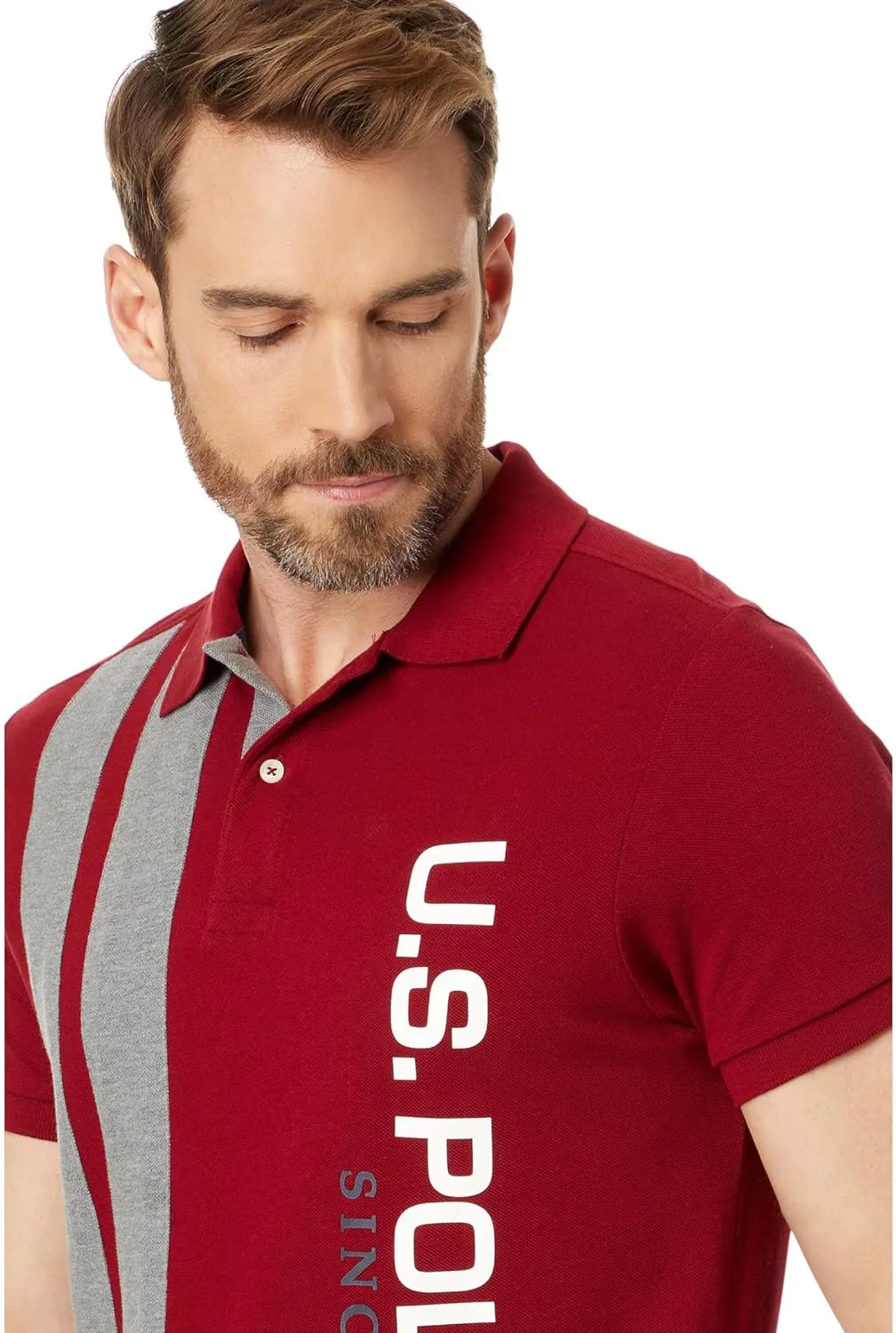 U.S. Polo Assn. Short Sleeve Slim Fit Vertical Color-Block Knit Polo Shirt