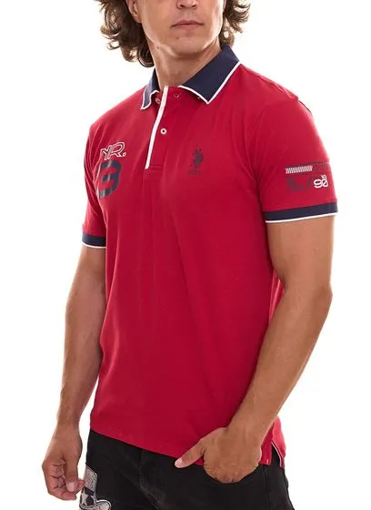 U.S. POLO ASSN. Short-sleeved polo shirt comfortable polo shirt for men with front print cotton shirt 197 65037 52520 650 Red