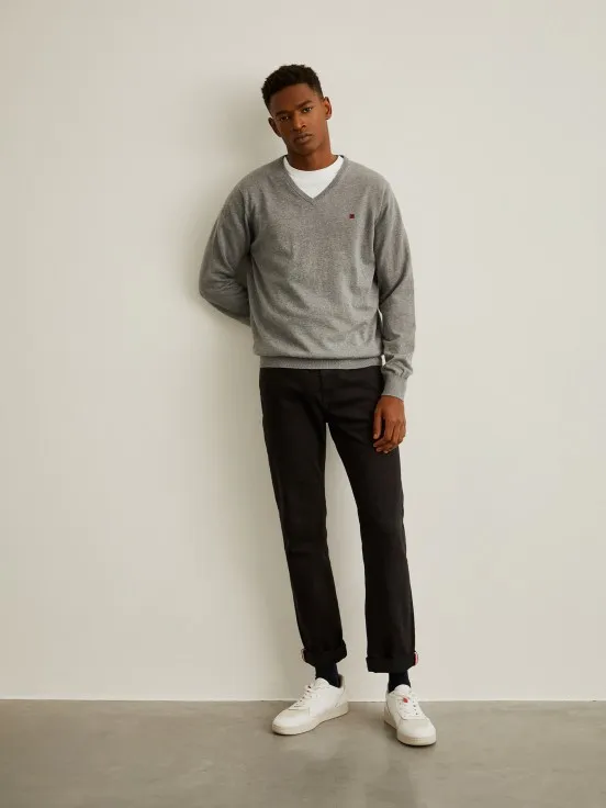 V-neck pullover in cotton and cashmere