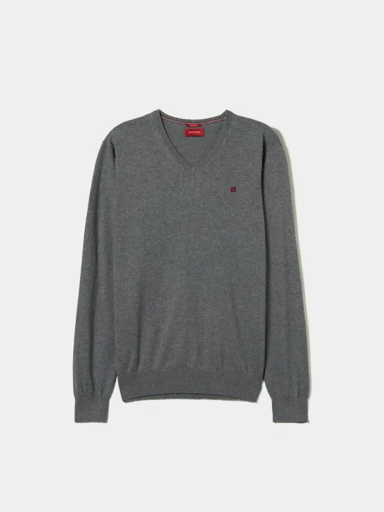 V-neck pullover in cotton and cashmere