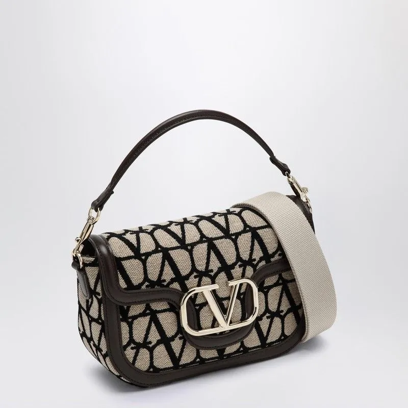 VALENTINO GARAVANI Iconic Textile Mini Handbag in Beige and Black