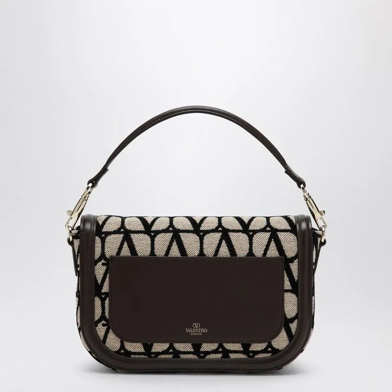 VALENTINO GARAVANI Iconic Textile Mini Handbag in Beige and Black