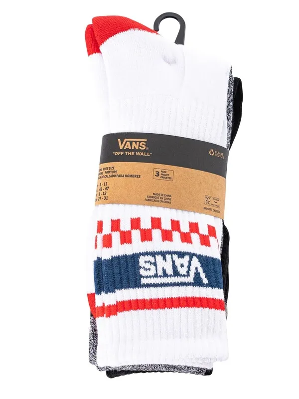 Vans 3 Pack University Crew Socks - White/Grey/Black