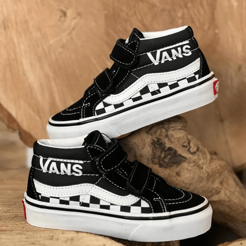 Vans Toddlers Black White Check Sk8-Mid Reissue Trainers